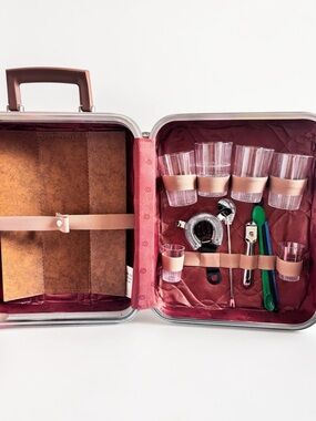 Vintage Travel Bar Set Case with Glasses Mid Century Cocktail Kit